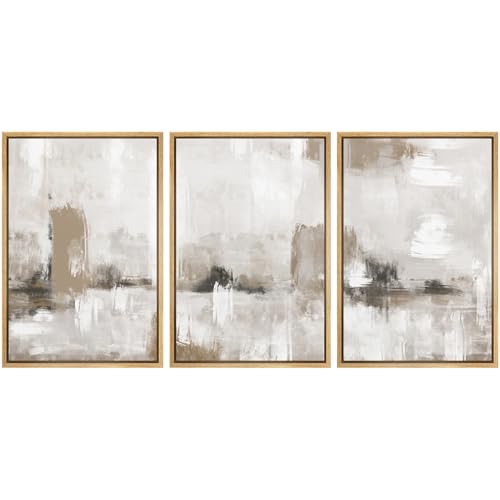 SIGNFORD Framed Canvas Print Wall Art Set Pastel Grunge Paint Stroke Collage Abstract Shapes Illustration Modern Art Decorative Nordic Minimal Zen for Living Room, Bedroom, Office - 16"x24"x3 Natural - color: B05-2208-win09, size: 16"x24"x3 Panels Natural