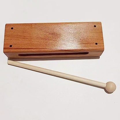 Wood Block Musical Instrument with Mallet Solid Hardwood Percussion Rhythm Blocks,Natural Finish (Wood color)