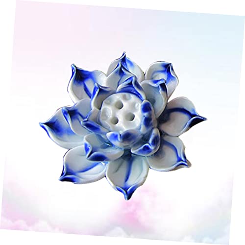 Handmade Blue Ceramic Lotus Desktop Decoration Table Ornament for Home Accessories Unique Lotus Crafts Adornment for Meditation and Desk Display