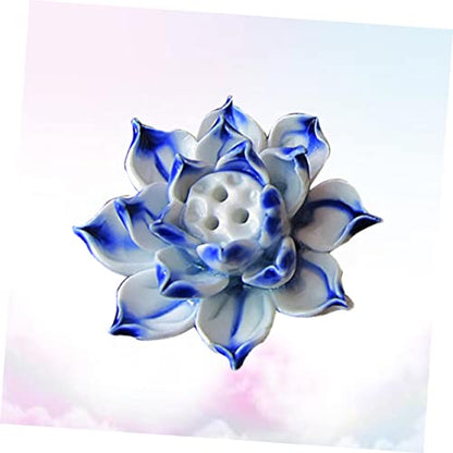 Handmade Blue Ceramic Lotus Desktop Decoration Table Ornament for Home Accessories Unique Lotus Crafts Adornment for Meditation and Desk Display