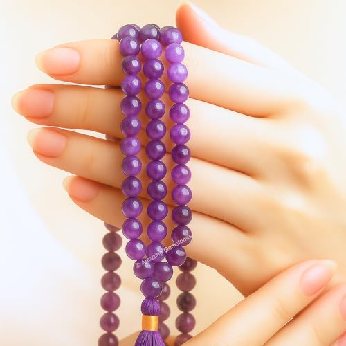 Amazing Gemstone Amethyst Mala - Without Knotted - color: Amethyst, style: Plain