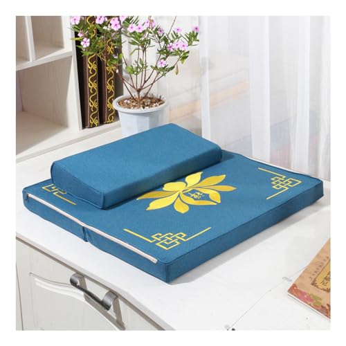 Portable Foldable Meditation Cushion Mat Set with Washable Cotton Linen Cover, Larger Thick Yoga Mat Bolster Floor Pillows Seating for Adults Meditation Accessories blue-80cm - color: Blue, size: 80cm