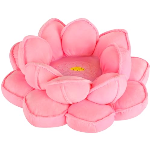 Lotus Flower Floor Pillows, Large Cushion Inspired by Lotus Flower Design, Decorative Seating for Living Room, Bedroom, and Lounge, Soft Washable Floor Cushion for Relaxation, and Family Activities - color: Pink, size: small size-15 inch