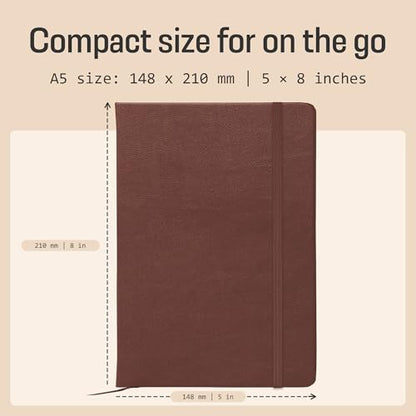 BROWNSTONE JOURNALS A5 Hardcover Lined Journal 5"x8" - Notebook for Work & Writing, 160 Pages Thick 100 GSM Paper, Lay Flat Binding, Elastic Band, Ribbon Bookmark (Chestnut Brown) - color: Chestnut Brown