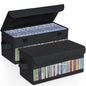 Home CD Storage Case Organizer Bag for Cassette CD, Portable and Large Capacity with Transparent Cover Carrying Handles and Zipper, Black (Black-Side Window, 2 Pack) - size: 2 Pack