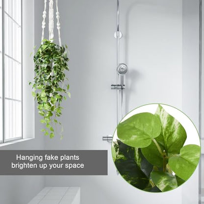 Realistic Artificial Plants Indoor in Pot – Green Faux Hanging Plants Artificial Decor Fake Pothos Potted Home Decor Shelves Tabletop Office 1 Pack