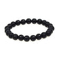 MJDCB Featured Men Women 8mm Beads Bracelet Elastic Natural Stone Yoga Bracelet Bangle 6.7" - color: White Line Matte Black Agate