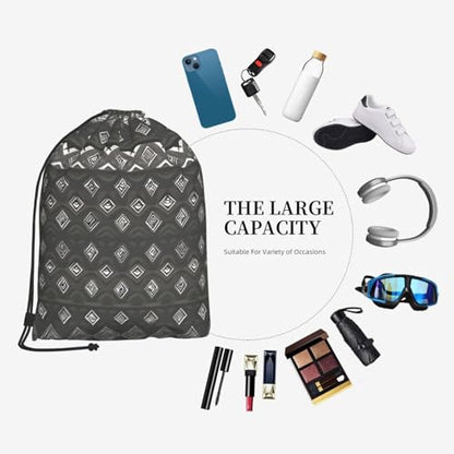 Grey Tribal Drawstring Backpacks Polyester Bag For Yoga Meditation Fitness - size: Small