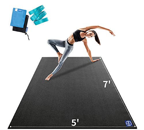 MRO Extra Large Yoga Mat, 12'x6'/9'x6'/7'x5'/6'x4' (9MM) Extra Wide and Thick Exercise Mats for Home Gym Workout, Non-Slip, Soft for Women and Men Fitness, Ideal for Barefoot Yoga, Pilates, stretching - color: Black, size: 7*5 FT