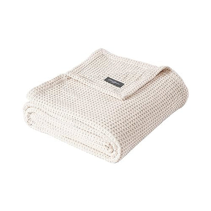 Eddie Bauer - Twin Size Blanket, 100% Soft Cotton Bedding with Waffle Weave Texture, 400 GSM, Throw Blanket for Couch or Bed (White)