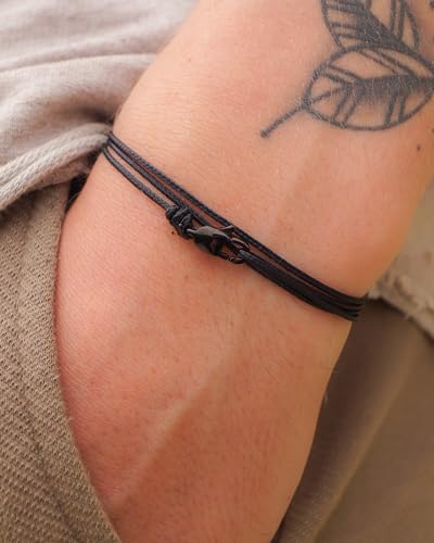 Made by Nami Nautical Rope Bracelet for Men Waterproof & Adjustable Wrap String Bracelets with Snap Hook Gift for Him - color: Black Black