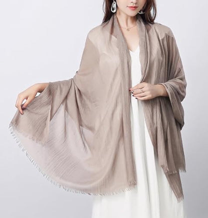 INOGIH Large Long Lightweight Cotton Linen Shawl Wrap for Women - Soft Breathable Four Season Scarf Shawl Beach Gauze 75”×40” - color: Khaki