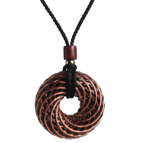 Tensor Rings Copper Pendant 1.6INCH Double Vortex Spiral Inlaid Crystal Orgonite Necklace,Chakra&Energy Balance,Meditation Accessories, Handmade Healing Crystals Stones (Obsidian, Small) - color: Obsidian