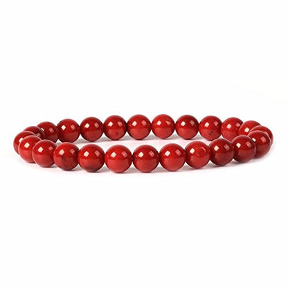 Justinstones Gem Semi Precious Gemstone 8mm Round Beads Stretch Bracelet 7 Inch Unisex - color: Dyed Red Coral