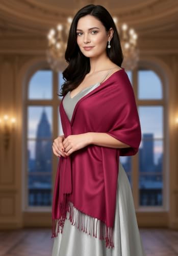 Pashmina Shawls Wraps for Women. Dress Cover Up Formal. Cashmere Feel Wrap for Evening Dress. - color: Red Wine