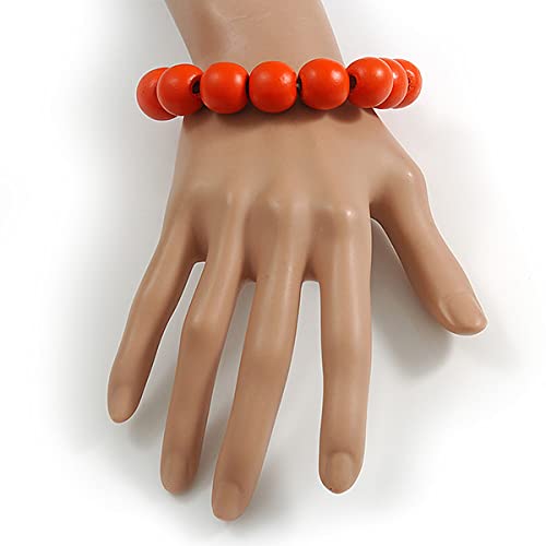 Avalaya Orange Painted Round Bead Wood Flex Bracelet - M/L