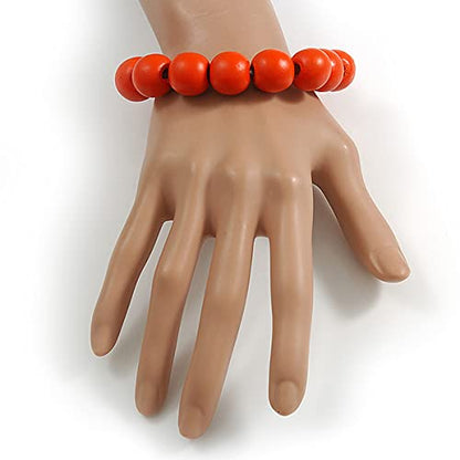 Avalaya Orange Painted Round Bead Wood Flex Bracelet - M/L