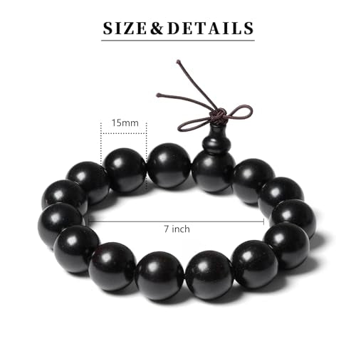 Wooden Prayer Bead Bracelets Traditional Buddhist Mala Bracelet,1pc/pack - size: Dia.15X15pcs, style: HeiTanJG