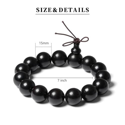 Wooden Prayer Bead Bracelets Traditional Buddhist Mala Bracelet,1pc/pack - size: Dia.15X15pcs, style: HeiTanJG
