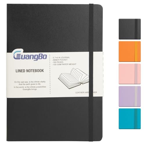 Lined Journal Notebook for Work with 160 Pages, 5.6" x 8" Hardcover Notebooks Journals Medium Size for Writing Women Men - color: black