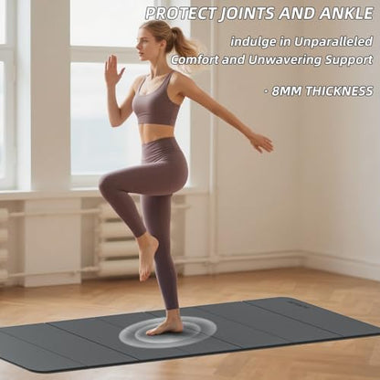 Foldable Yoga Mat Extra Thick 0.32 Inches（8mm） - SGS Certified POE Material Exercise Mat, Non-Slip Design Fitness Mats, Multi-Purpose Workout Mats for Studio or Home Use - color: Black