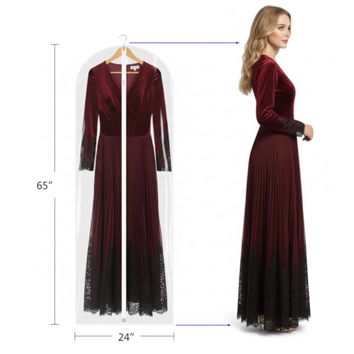65” All Clear Dress Bags for Travel - PEVA Waterproof Fordable Cover with Zipper for Hanging Clothes, long Dress - Durable Dresser for Closet Storage, Dustproof & Moisture Resistant - 65”/2 Pack - size: 65" -2 Pack