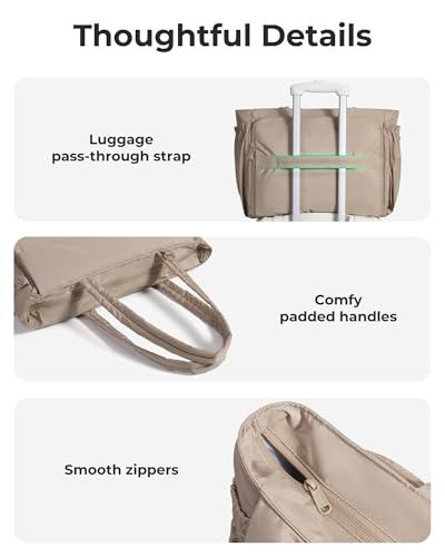 BAGSMART Yoga Tote Bag for Women with Knotted Handle, Lightweight Pilates Bag with Yoga Mat Holder, Gym Bag for Work Travel - color: Camel