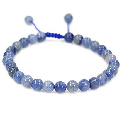 Angelstones Handmade Gemstone 6mm Round Beads Adjustable Braided Macrame Tassels Chakra Reiki Bracelets 7-9 inch Unisex - color: Blue Aventurine