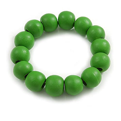 Avalaya Green Painted Round Bead Wood Flex Bracelet - M/L