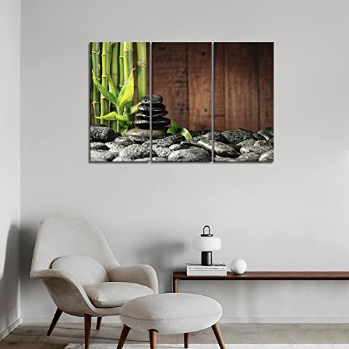 3 Panel Zen Wall Art Bamboo Canvas Green Spa Wooden Background Painting Pictures Print On Canvas Botanical Picture for Modern Decoration Ready To Hang