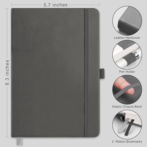 RETTACY Graph Grid Paper Notebook, 192 Pages, A5 Medium Size (5.7'' x 8.3''), 5 Squares per Inch, Leather Hardcover, 100 GSM Thick Paper, for School, Students, Math, Engineering (Gray) - color: Gray, style: Grid