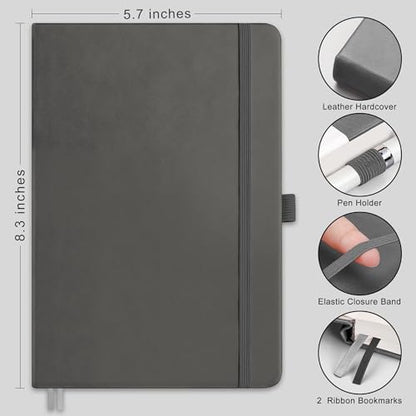 RETTACY Graph Grid Paper Notebook, 192 Pages, A5 Medium Size (5.7'' x 8.3''), 5 Squares per Inch, Leather Hardcover, 100 GSM Thick Paper, for School, Students, Math, Engineering (Gray) - color: Gray, style: Grid