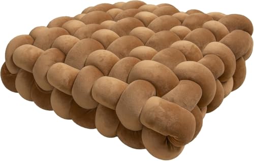 Hand-Knitted Meditation Floor Pillow Square Knot Cushion Sitting Yoga Soft Velvet Plush Floor Seating Bohemian Tatami Seat Pad Living Room Bedroom Handwoven Throw Accent(Brown,40x40x12cm) - color: Brown, size: 40x40x12cm