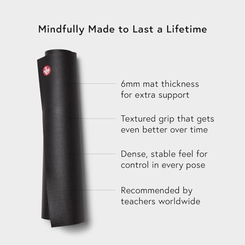 Manduka PRO Yoga Mat - 6mm | Lifetime Durability | Hygienic Construction | Premium Studio Quality | Teacher Approved - color: Black, size: 71" x 26"