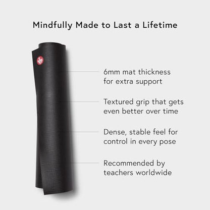 Manduka PRO Yoga Mat - 6mm | Lifetime Durability | Hygienic Construction | Premium Studio Quality | Teacher Approved - color: Black, size: 71" x 26"