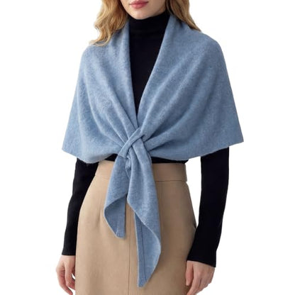 RIIQIICHY Shawl Wrap Women Pashmina Triangle Cape Knit Sweater Scarf for Fall Winter Fashion Accessory - color: Blue