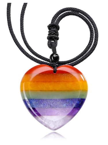 PESOENTH Healing Crystal Chakra Necklaces for Women 7 Chakra Worry Stone Necklace Gemstone Jewelry Calming Anxiety Stress Relief Relaxation Gifts for Women Men