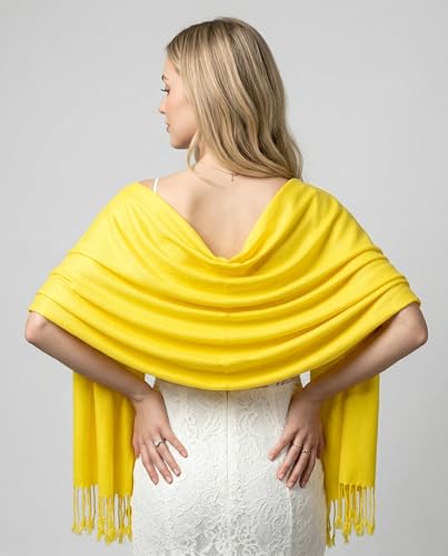 Achillea Lightweight Pashmina Scarf for Women – Soft Silky Shawl Wrap for Evening Dresses, Bridesmaids & Everyday Wear - color: Yellow