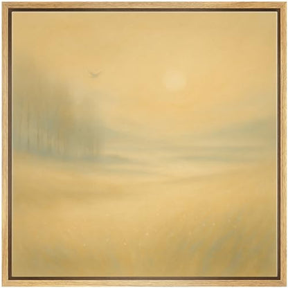 SIGNWIN Framed Canvas Print Wall Art Golden Field with Bird Soft Glow Landscape Illustrations Fine Art Farmhouse/Country for Living Room, Bedroom, Office - 16"x16" Natural - color: Bs18-2507-sar03, size: 16L" x 16W"