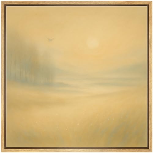 SIGNWIN Framed Canvas Print Wall Art Golden Field with Bird Soft Glow Landscape Illustrations Fine Art Farmhouse/Country for Living Room, Bedroom, Office - 16"x16" Natural - color: Bs18-2507-sar03, size: 16L" x 16W"