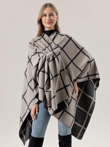 Women's Elegant Shawl Wraps, Soft Open Front Poncho Cape, Reversible Casual Cardigan Shawls for Gift Travel - color: Flesh Pink-black