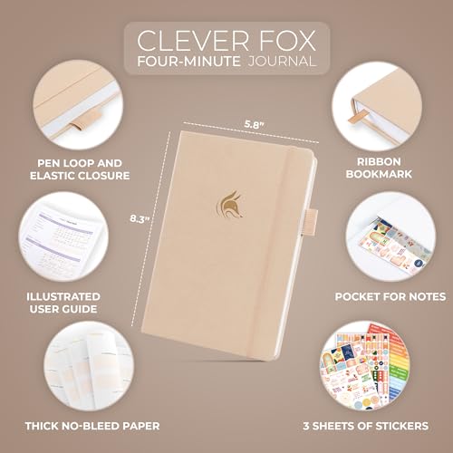 Clever Fox Four-Minute Journal – Daily Positivity Journal with Prompts – Motivational Affirmation, Mental Health & Habit Tracker (Seashell) - color: Seashell