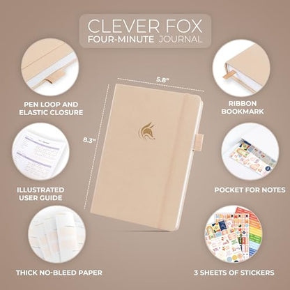 Clever Fox Four-Minute Journal – Daily Positivity Journal with Prompts – Motivational Affirmation, Mental Health & Habit Tracker (Seashell) - color: Seashell