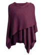 PULI Womens Large Cross Front Poncho Sweater Wrap Topper Knitted Elegant Shawls Cape for Fall Winter - color: 2-burgundy With Button