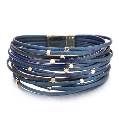 Fesciory Leopard Bracelet for Women, Boho Leather Wrap Multi-Layer Pearl Crystal Bracelet Bangle Jewelry - style: CubeBead(Navy)