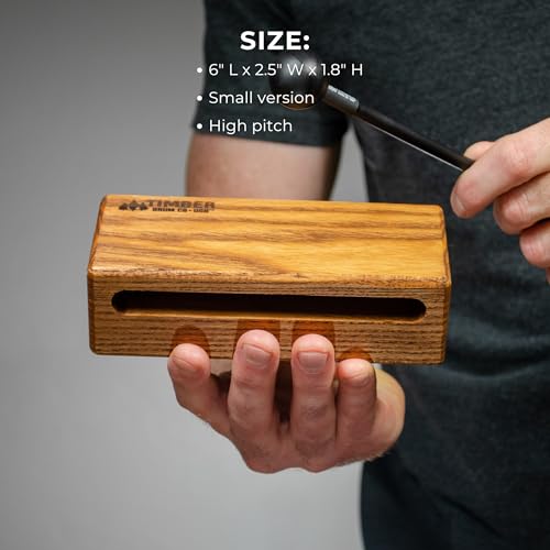 Timber Drum Co. Wood Block Percussion Musical Instrument, 6" Small — MADE IN U.S.A. — Includes Mallet, Feet — Solid Hardwood, Rich Block Tone