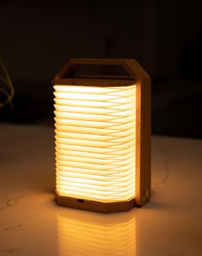 Foldable Japanese Style Lantern, 1200mAh Rechargeable, 4-6H Runtime, 2-in-1 Handheld & Table Lamp, Soft Warm Light, Outdoor Camping Travel Gear, Home Decor & Gift (Bamboo) - color: Bamboo