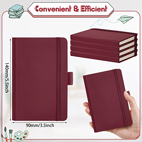Laumoi Small Notebooks A6 Pocket Journals 3.5 x 5.5 Inch Small Leather Notebook Mini Ruled Lined Journal with Elastic Band Pen Holder Page Marker Ribbons(Wine Red,40 Pieces) - color: Wine Red