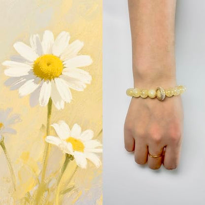 Birth Flower Crystal Bracelets for Women, Handmade Natural Gemstone Stretch Jewelry with Healing & Positive Energy - color: Apr. Daisy & Citrine