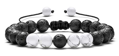 Men Women 8mm Lava Rock Aromatherapy Anxiety Essential Oil Diffuser Bracelet Braided Rope Natural Stone Yoga Gifts Beads Bracelet Bangle-21017 - style: Simulated Howlite